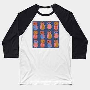 Cute-owls-pink-mauve-mustard-orange-blue-green Baseball T-Shirt